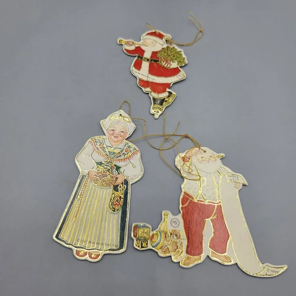 Merrimack Christmas Holiday Ornaments Die Cut Cardboard Angels Santa Lot Of 10